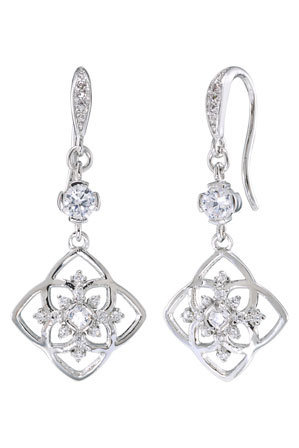  Carolee Floral Lace Silvertone Double Drop Pierced Earrings 