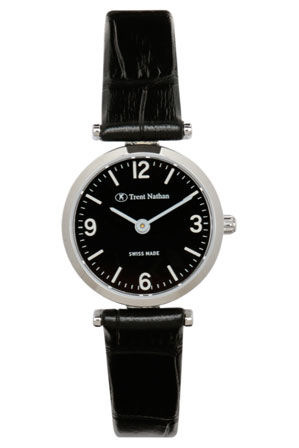  Trent Nathan Swiss Collection TS4S02L2 Silver Case Black Strap Watch 