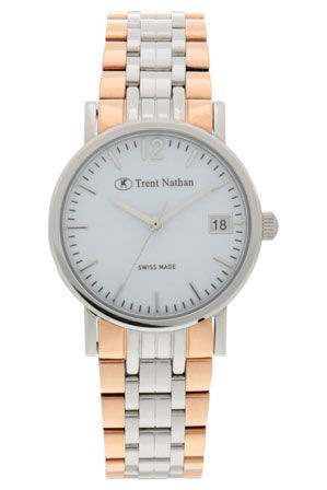  Trent Nathan Swiss Collection Two Tone Rose and Silver Band Watch TS4S04L4 