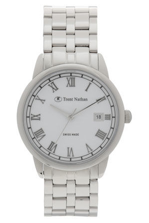  Trent Nathan Swiss Collection TS4S05G2 Silver Case White Dial Watch 