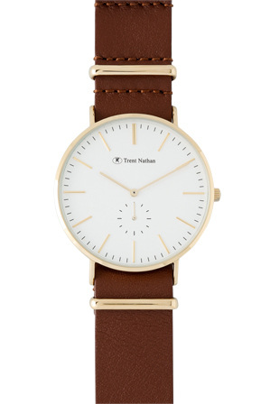  Trent Nathan TN1605G5 Slim Gold Case with Leather Slip-Through Watch 