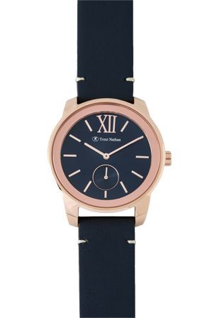  Trent Nathan TN1607G3 Rose Gold Blue Leather Strap Watch 