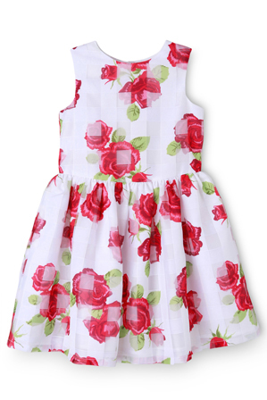  Origami Organza Check Dress With Rose Print 3-8 
