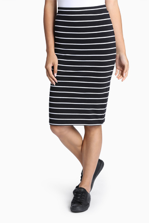  Miss Shop Essentials White Stripe Midi Skirt 