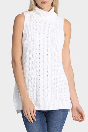  Miss Shop Cable Front Roll Neck Sleeveless Top 