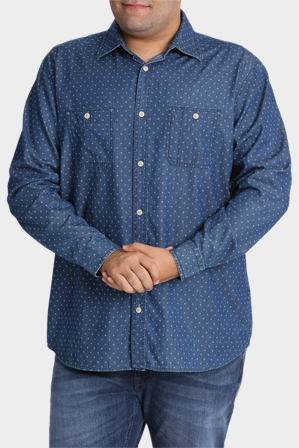  Jack Stone 3XL-7XL Long Sleeve Denim Print Shirt 