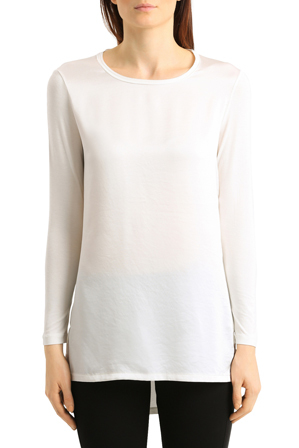  DKNY Pure Long Sleeve Shirt Crepe Front with Step Hem 