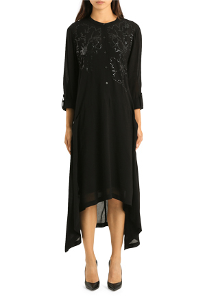  DKNY Pure Long Sleeve Trapeze Dress with Sequins 