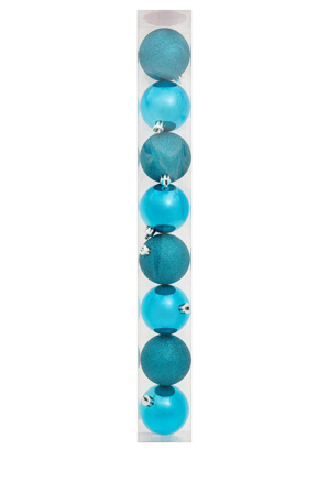  Vue Jingle Bells 8 piece shatterproof ball shiny/glitter: 6cm: Blue 