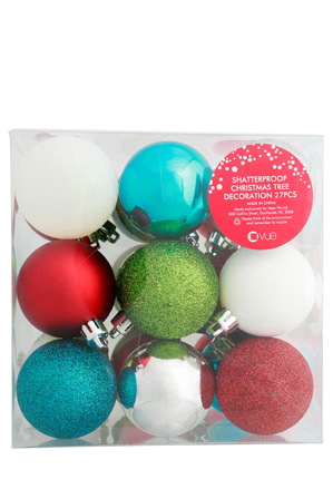  Vue Jingle Bells 27 piece shatterproof ball matt/shiny/glitter: 5cm: Assorted 
