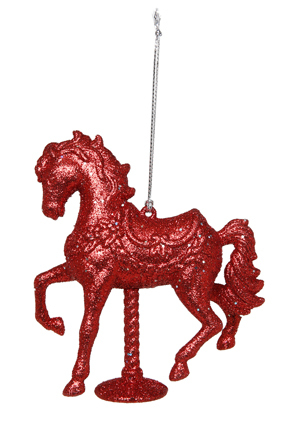  Vue Jingle Bells Plastic Glitter Carousel Horse Red 