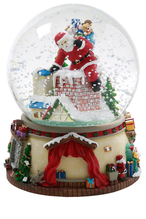  Vue Jingle Bells Musical Waterglobe Santa Coming Down Chimney 