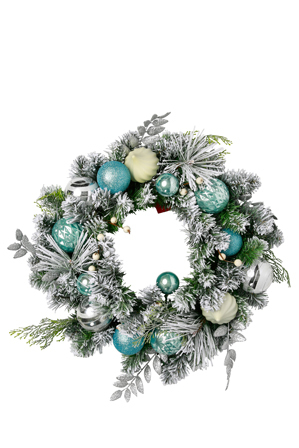  Vue Jingle Bells Blue and Silver Baubles with Pine Wreath 