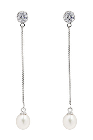  Pure Elements M3352AE-002 Long Earrings with CZ Studs and Pearl Drop Earrings 
