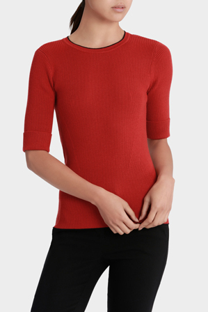  Basque Petites Contrast Tipping Elbow Rib Knit 